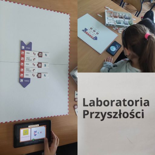 na stole rozoone gra edukacyjna obok napis laboratoria przyszoci