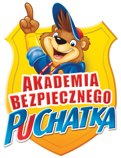 logo  przedstawia misia na tej tarczy z napisem akademia bezpiecznego puchatka